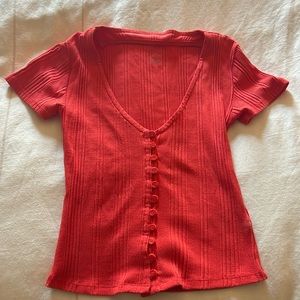 Anthropologie cropped red-orange shirt